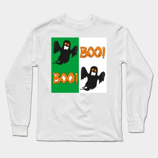 Halloween ghost boo on green Long Sleeve T-Shirt